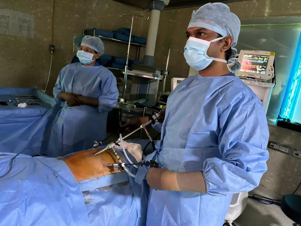 Laparoscopic gastrointestinal surgery in progress in the operating theatre